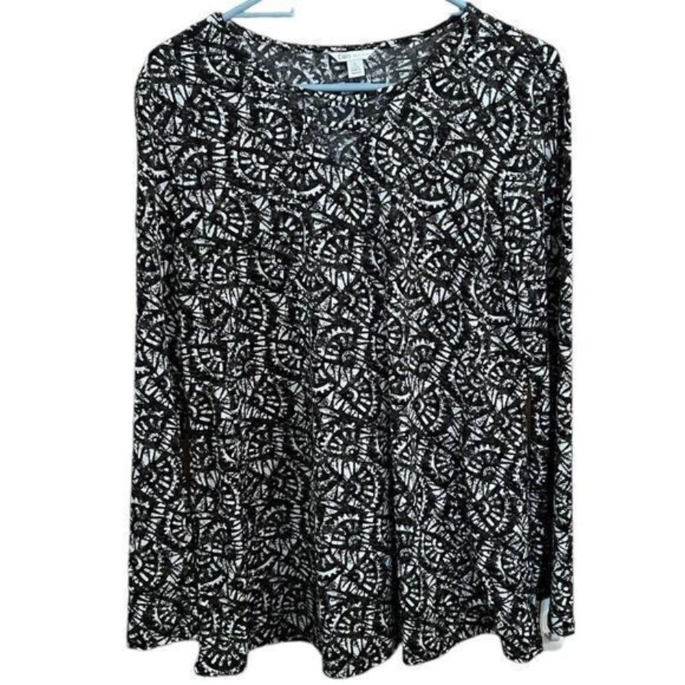 Cato Women’s Blouse Top Long Sleeve Pullover Green Black White Size‎ Small